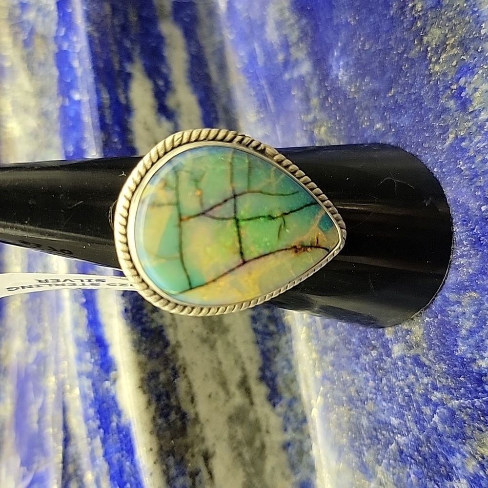 Sterling Silver Adjustable Sterling Opal Ring Teardrop Cabochon – Vintage Style